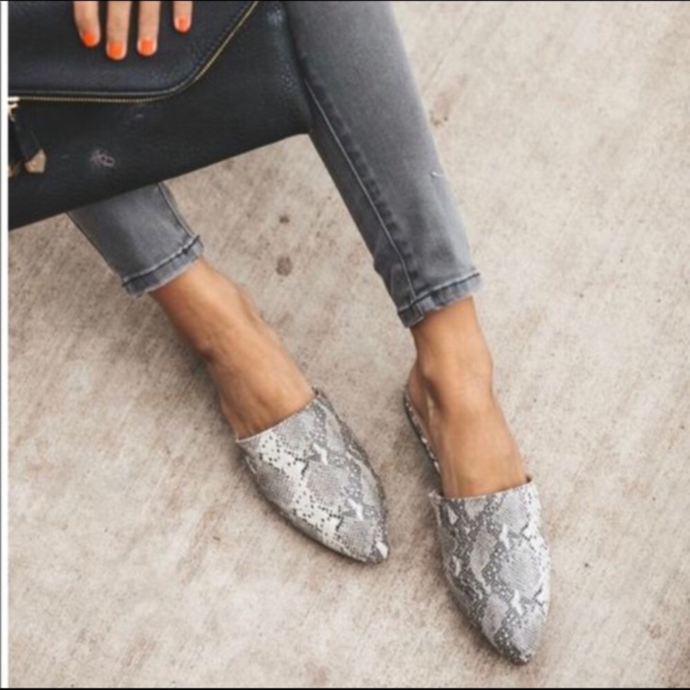 Snake Skin Flat Slip on Mules